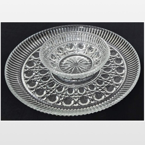 VTG Indiana Glass Presentations Crystal Chip & Dip 2 Piece Set 5451 Original Box - Picture 1 of 14